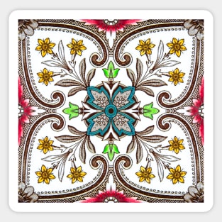 Decorative Vintage Floral Peranakan Motif Chinese Tile Retro Floral Seamless Pattern Sticker